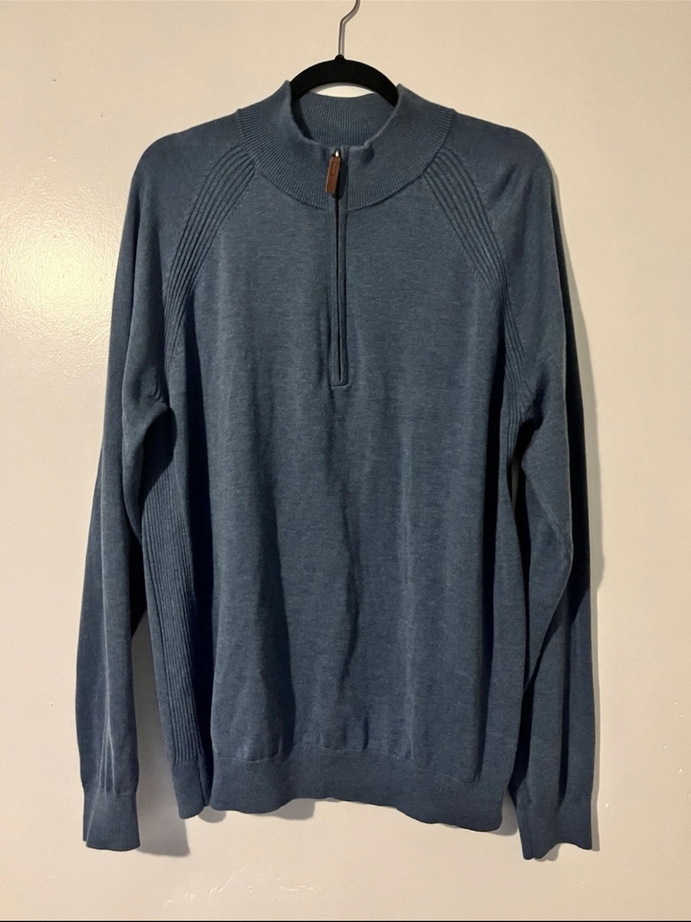 FootJoy Men's 1/4 Zip Wool Mock Neck Sweater in Slate Blue